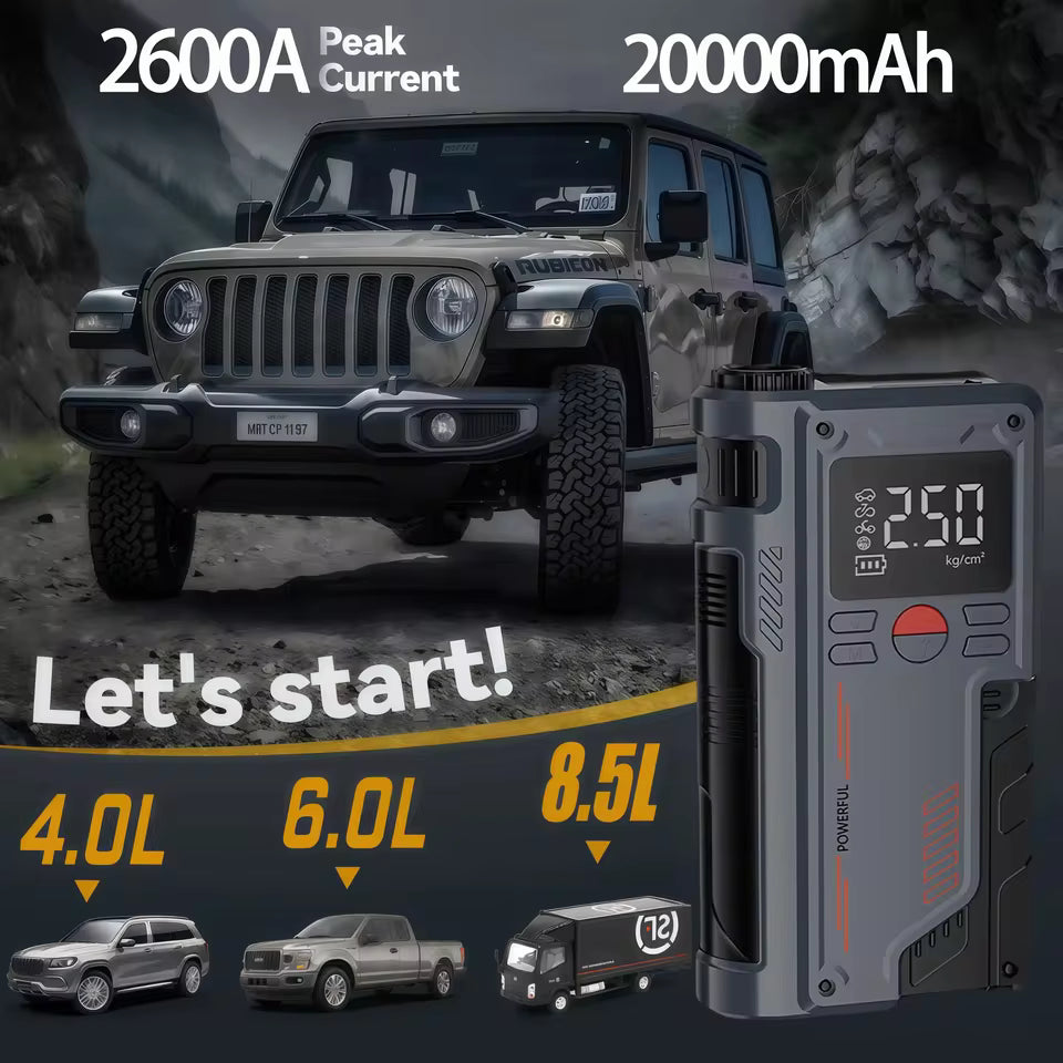 PJStarters - Portable Jump Starter -  (4-in-1) 12V - 20000mAh